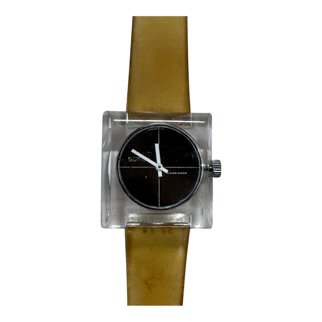 70's Sutton Swiss Square Acrylic Lucite Mechanical Wrist Watch: For your consideration, a vintage Sutton square acrylic lucite mechanical wrist watch. Swiss circa the 70's. Dimensions: 9L x 1.38nW x .38 Thick, x 1.38 H Please visit take a look at our