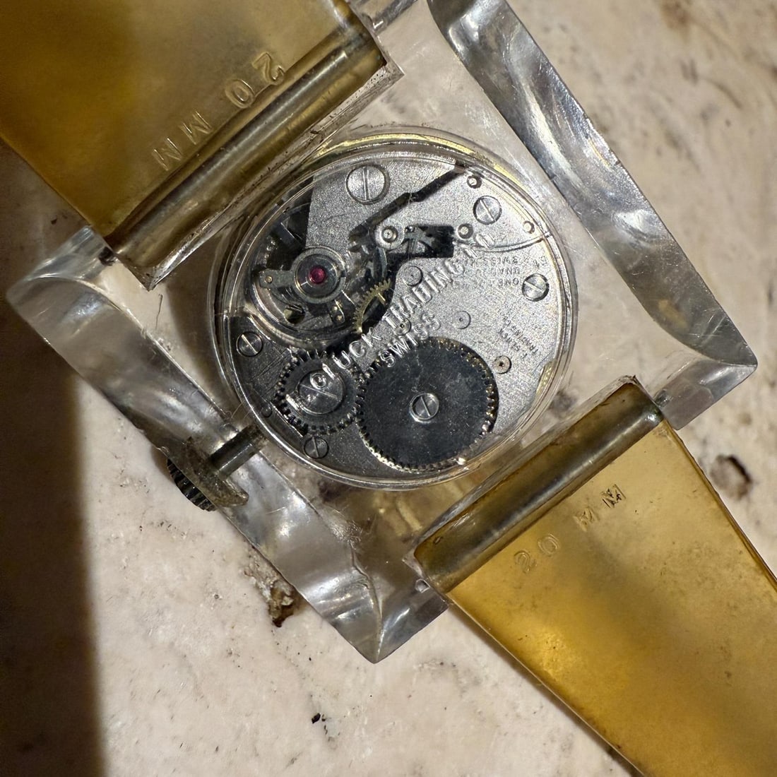 70's Sutton Swiss Square Acrylic Lucite Mechanical Wrist Watch - 4