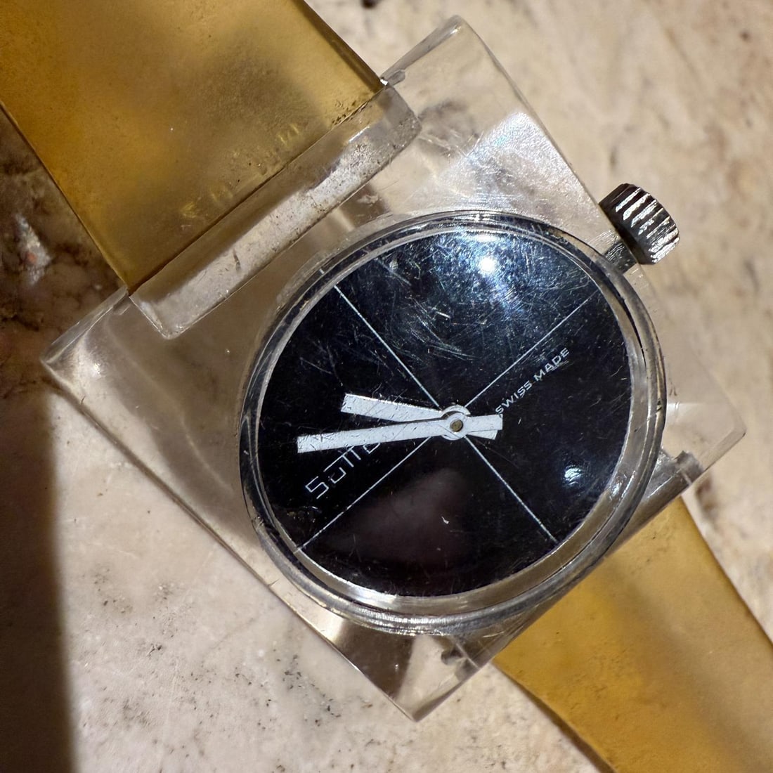 70's Sutton Swiss Square Acrylic Lucite Mechanical Wrist Watch - 5