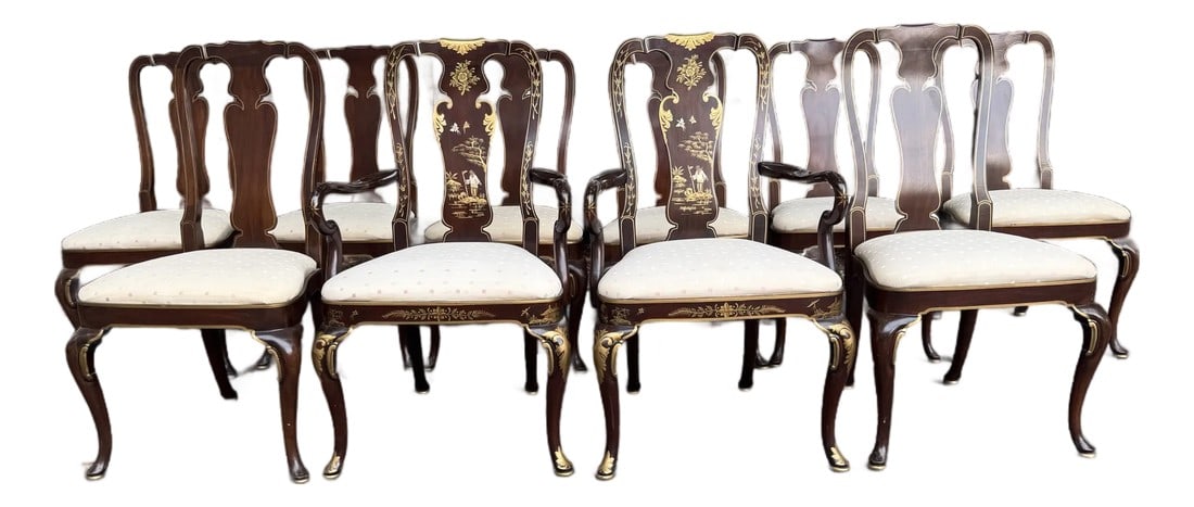 Kindel Furniture Chinoiserie Queen Anne Dining Chair Set "” 10 Pieces, Late 1970s / Early (1 of 18)