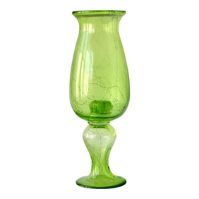 Tall Heavy Midcentury Blown Glass Vase W/Flower Frog