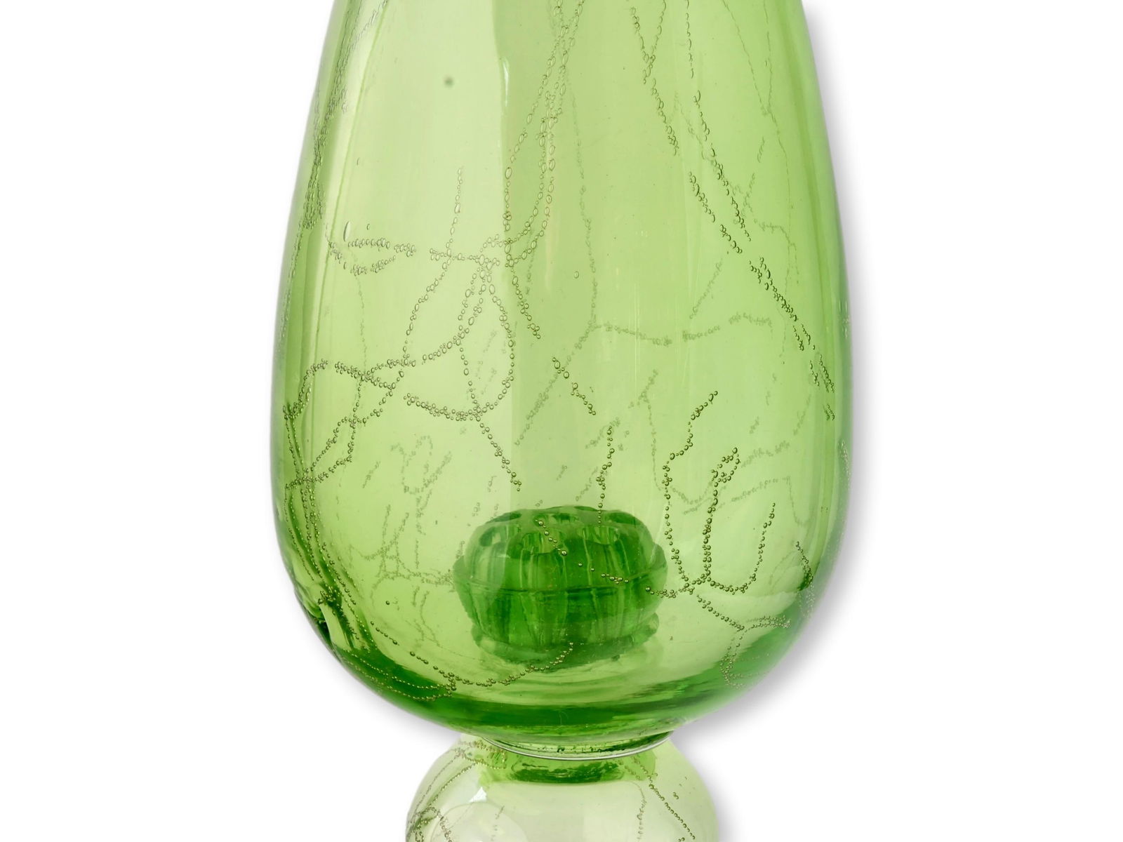 Tall Heavy Midcentury Blown Glass Vase W/Flower Frog - 3