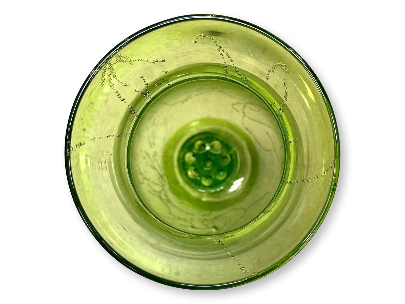 Tall Heavy Midcentury Blown Glass Vase W/Flower Frog - 4