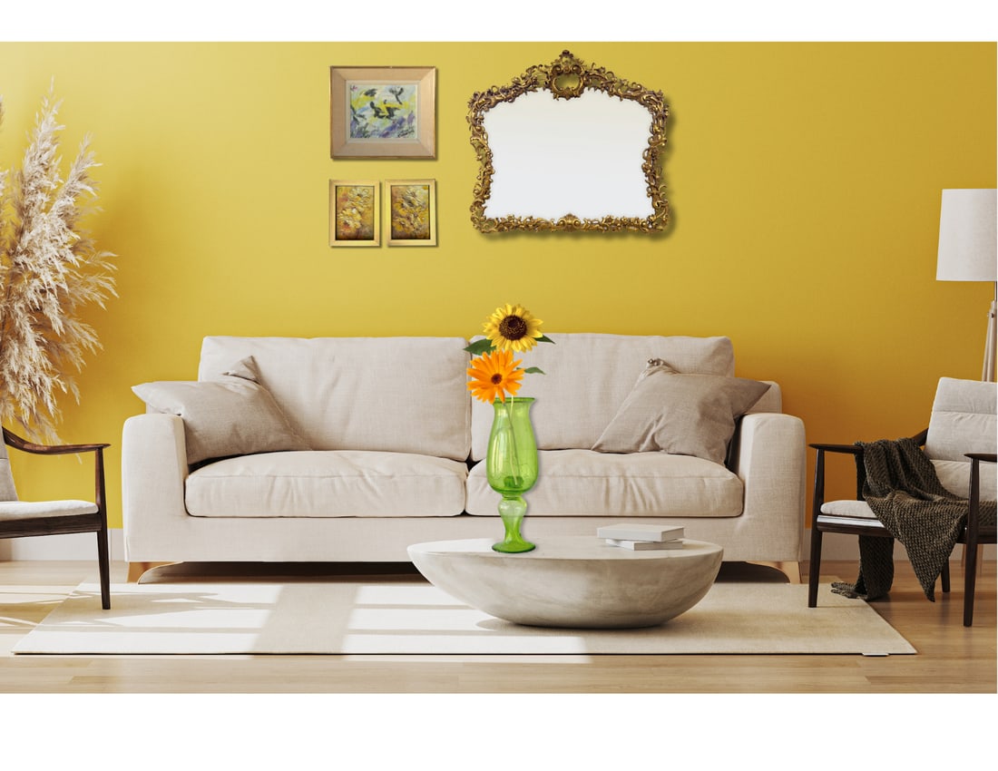 Tall Heavy Midcentury Blown Glass Vase W/Flower Frog - 5