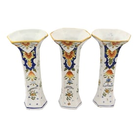 Antique French Faience Long Stem Vases, S/3