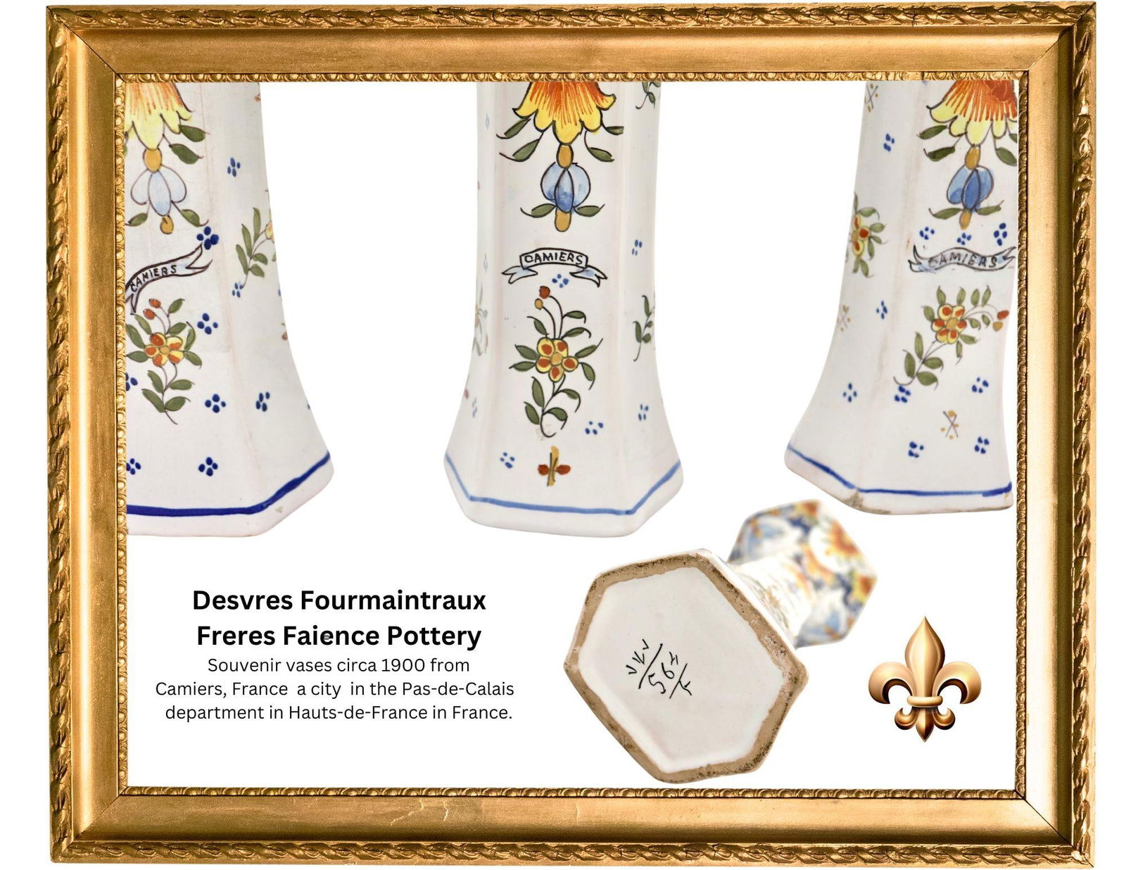 Antique French Faience Long Stem Vases, S/3 - 3