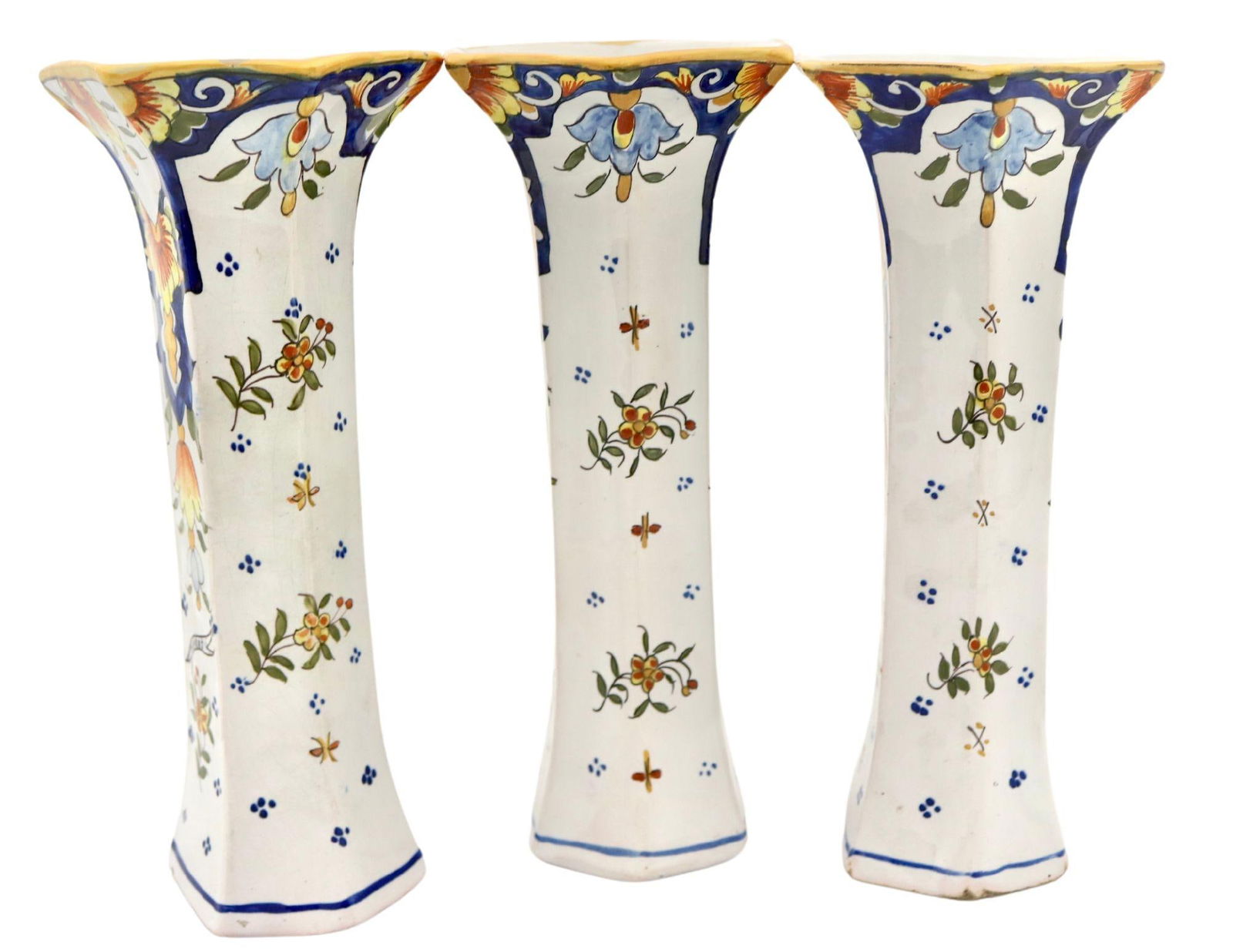 Antique French Faience Long Stem Vases, S/3 - 5