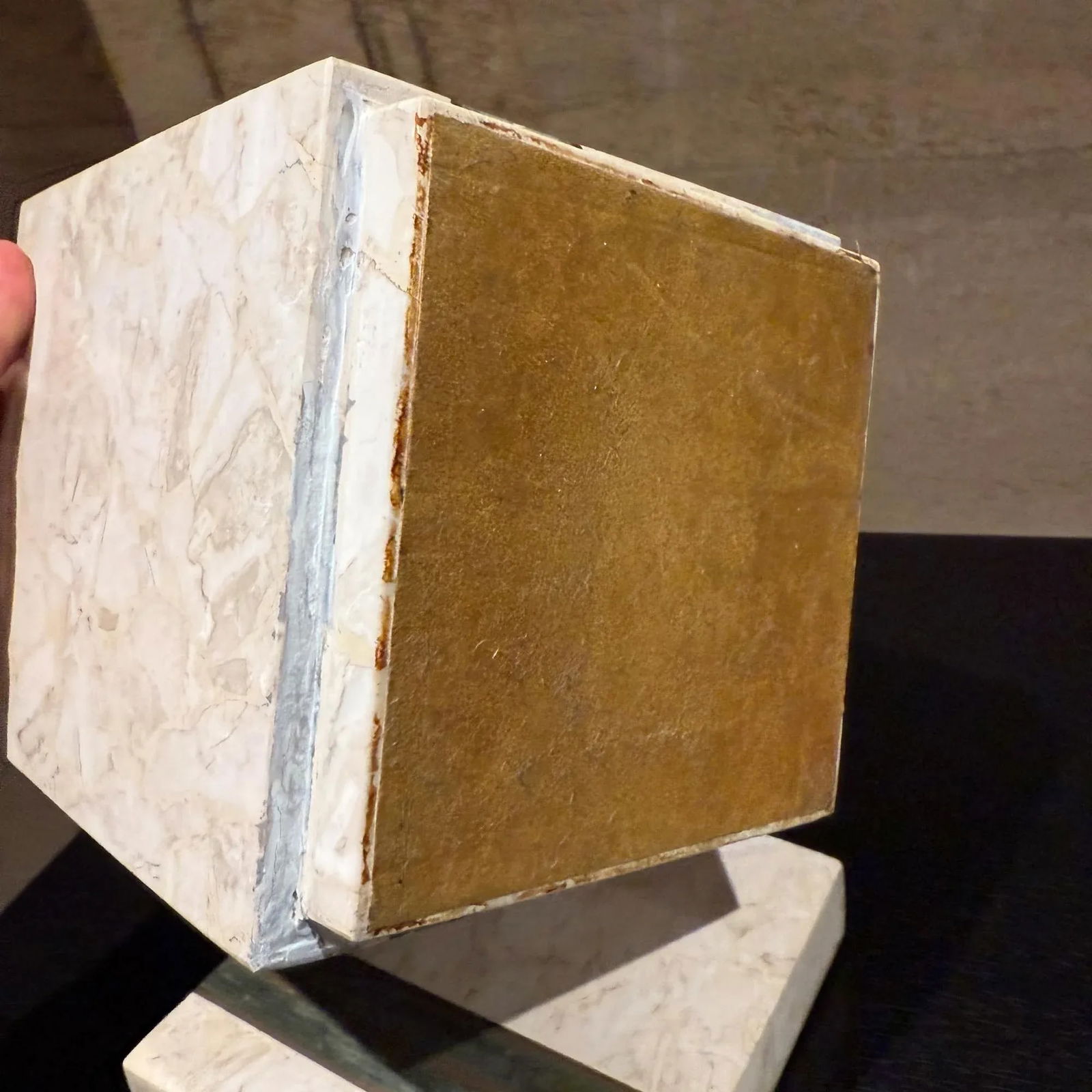 Maitland Smith Tessellated Stone & Brass Square Box Postmodern - 11