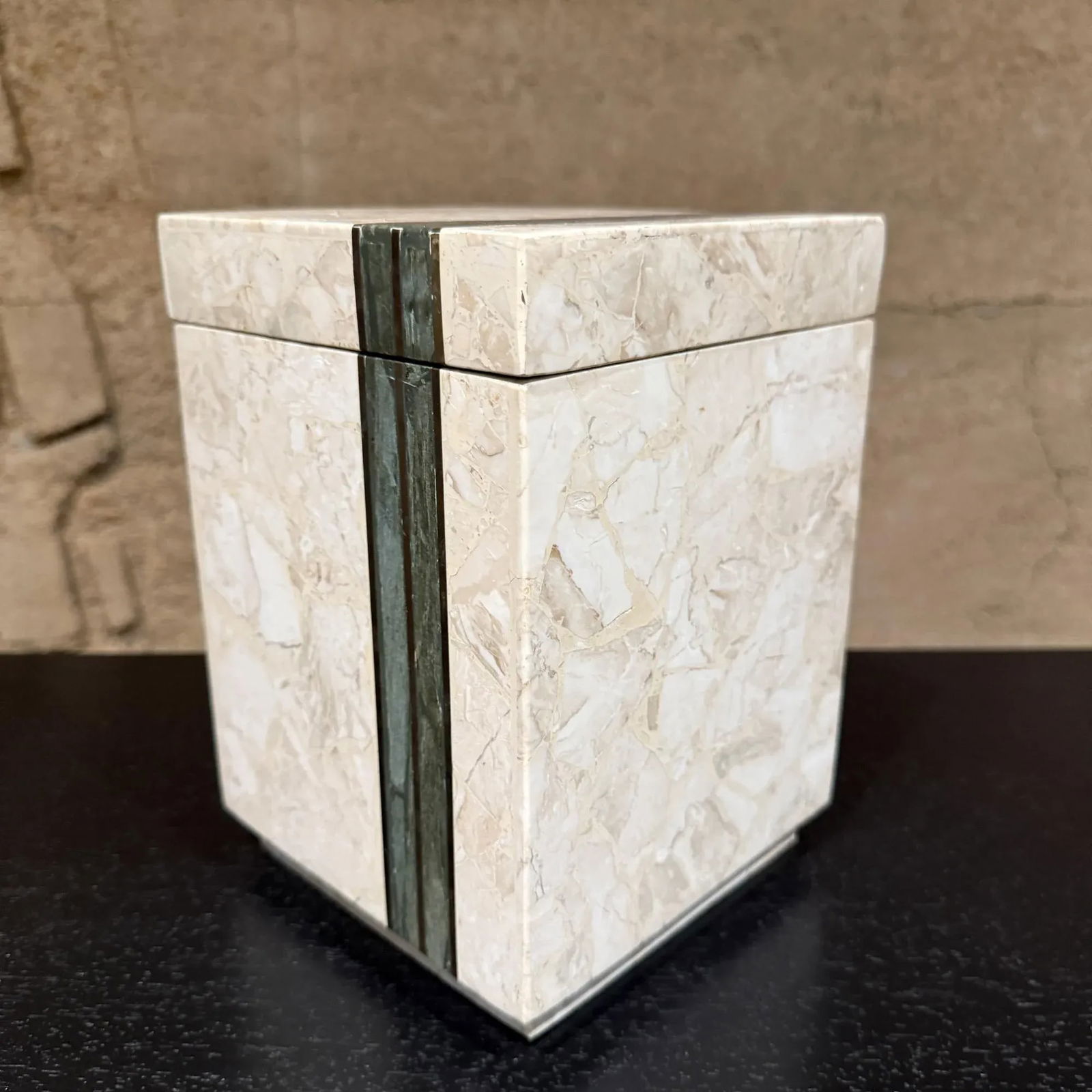 Maitland Smith Tessellated Stone & Brass Square Box Postmodern - 2
