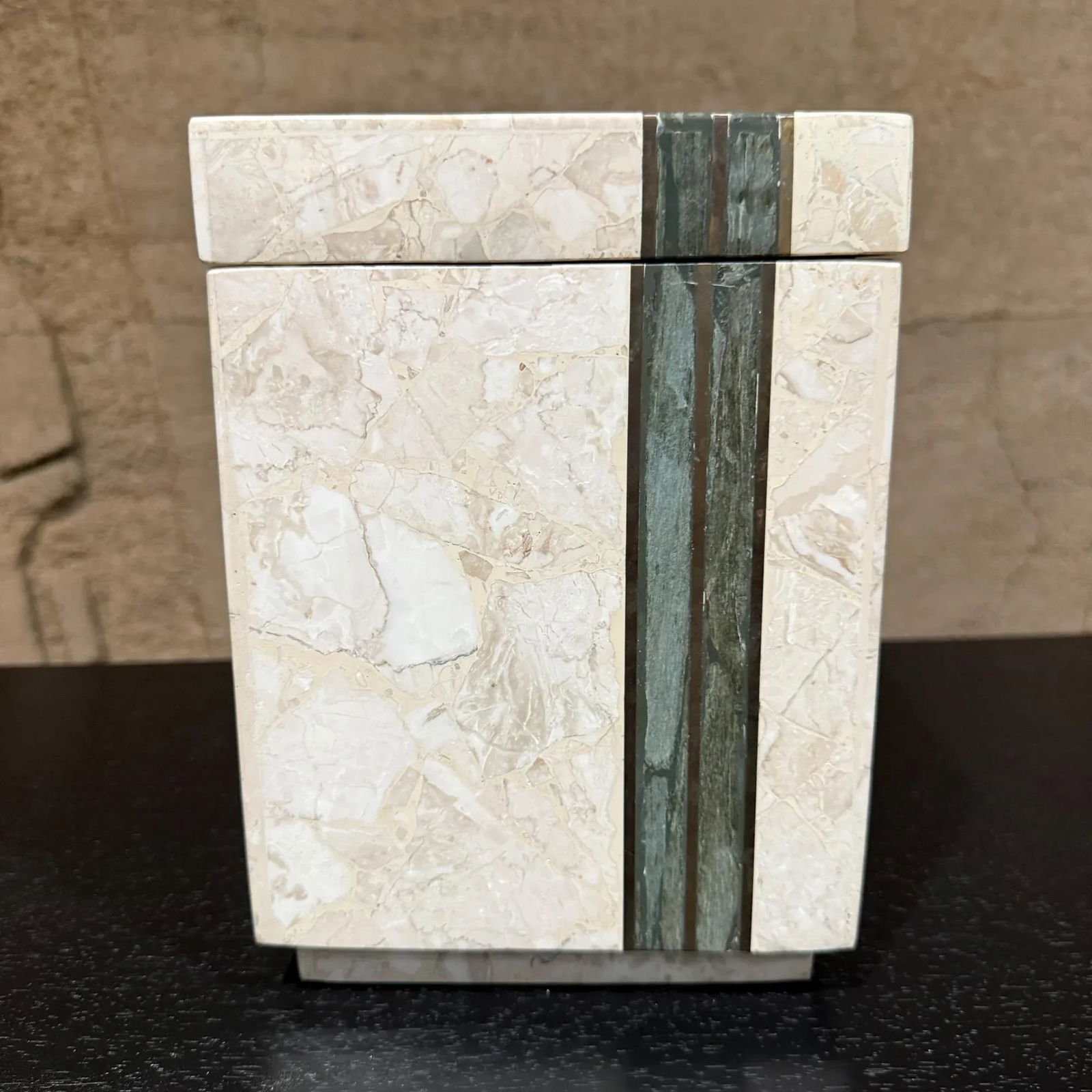 Maitland Smith Tessellated Stone & Brass Square Box Postmodern - 4