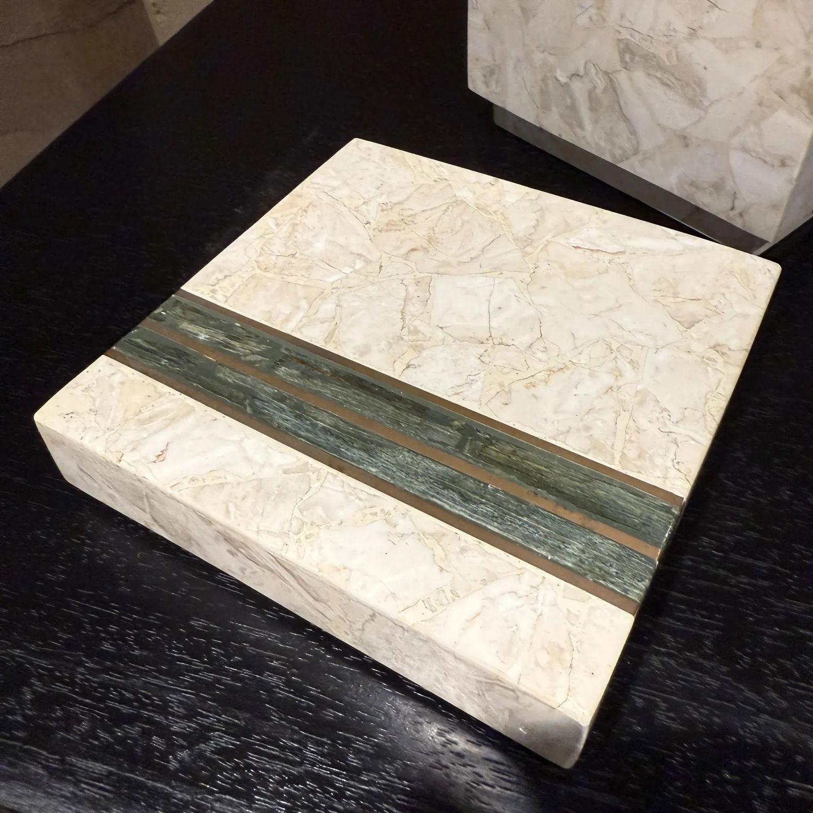 Maitland Smith Tessellated Stone & Brass Square Box Postmodern - 7