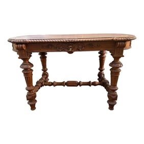 Renaissance Revival Oak Writing Desk With Tooled Leather Top, Late 19th–Early 20th Century