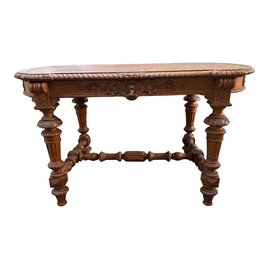 Renaissance Revival Oak Writing Desk With Tooled Leather Top, Late 19th–Early 20th Century (1 of 16)