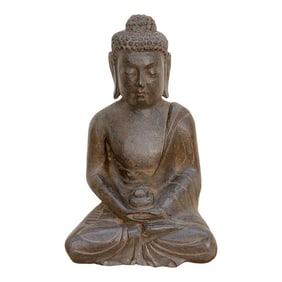 Patinated Waxed Gray Carved Stone Buddha