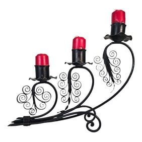 Antique Spanish Revival Wrought Iron Triple Candle Candelabra – Gothic Scrollwork
