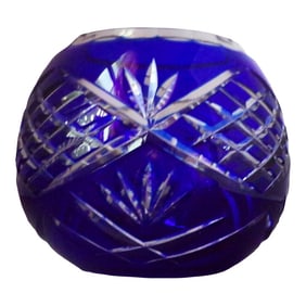 4 Inch Tall Cobalt Blue Cut to Clear Crystal Vase