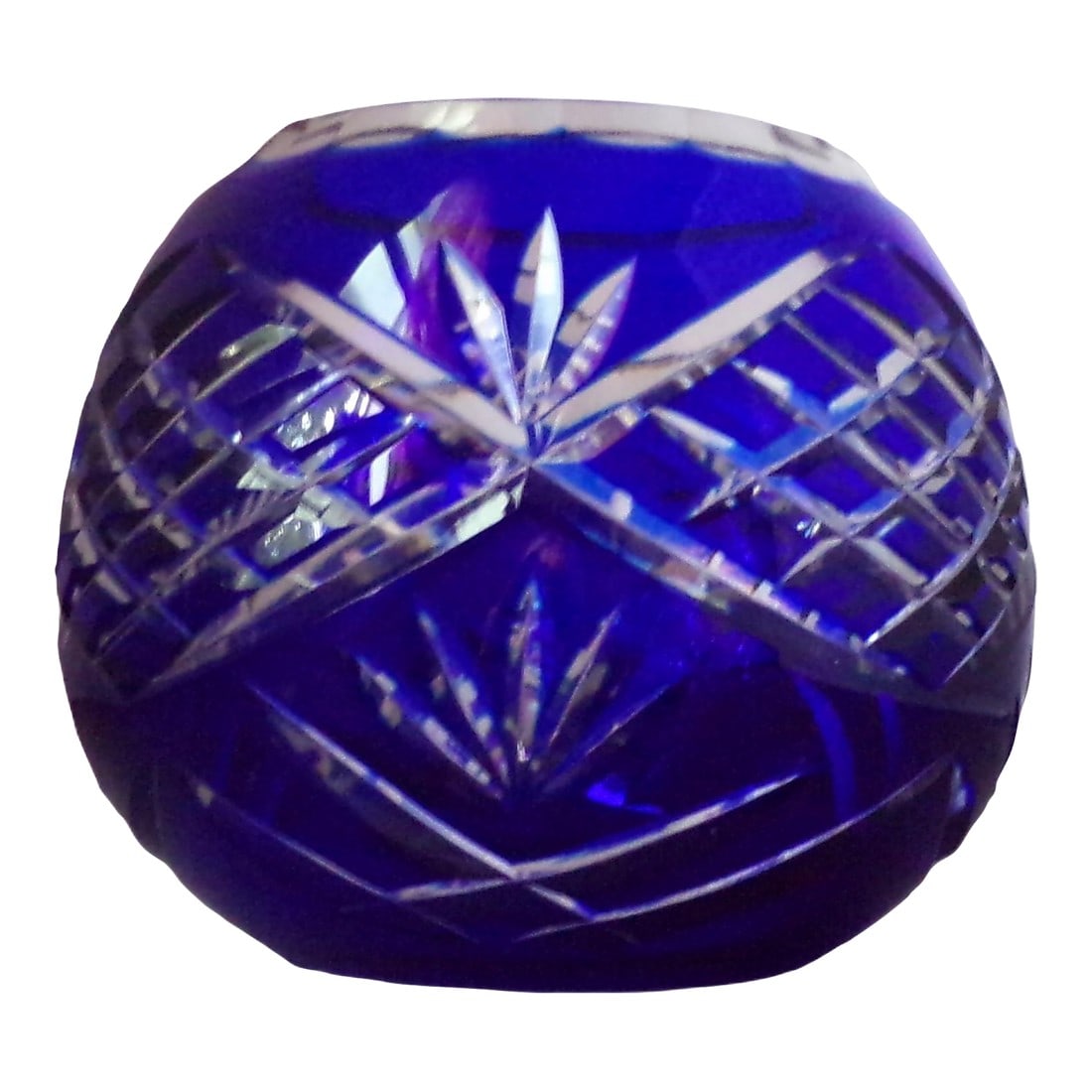 4 Inch Tall Cobalt Blue Cut to Clear Crystal Vase (1 of 6)