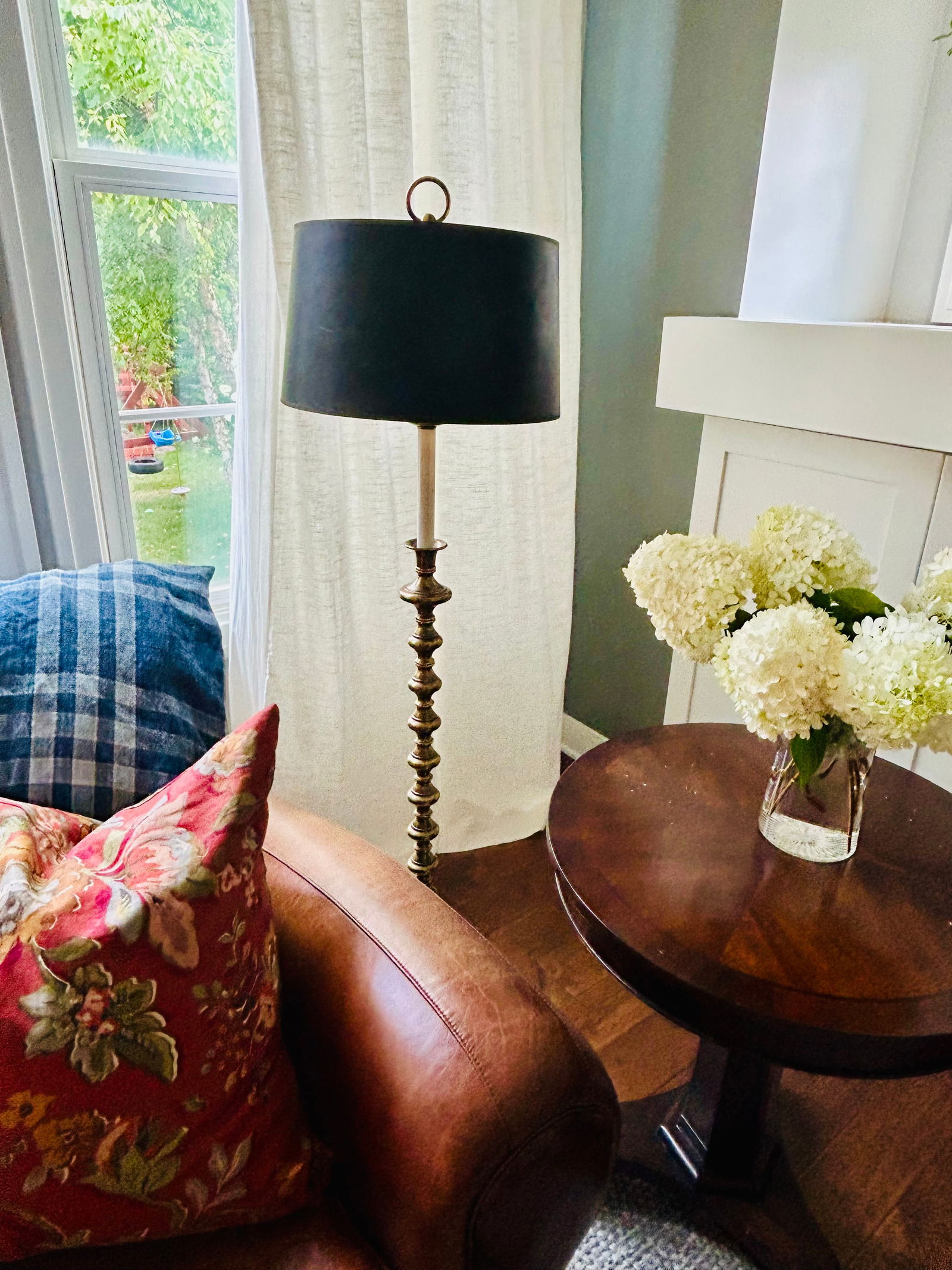 Vintage Mid-Century Modern Hollywood Regency Gold Stacked Orb Floor Lamp With Black Hardback Drum Sh - 17