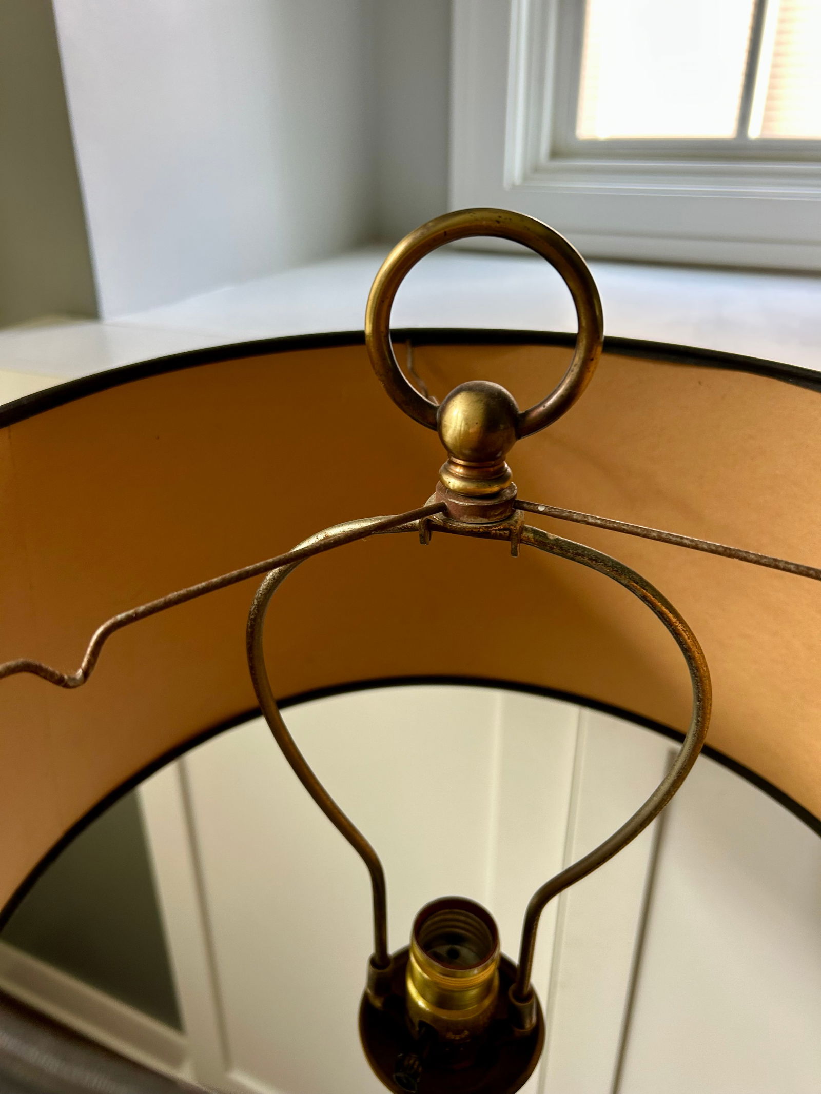 Vintage Mid-Century Modern Hollywood Regency Gold Stacked Orb Floor Lamp With Black Hardback Drum Sh - 8