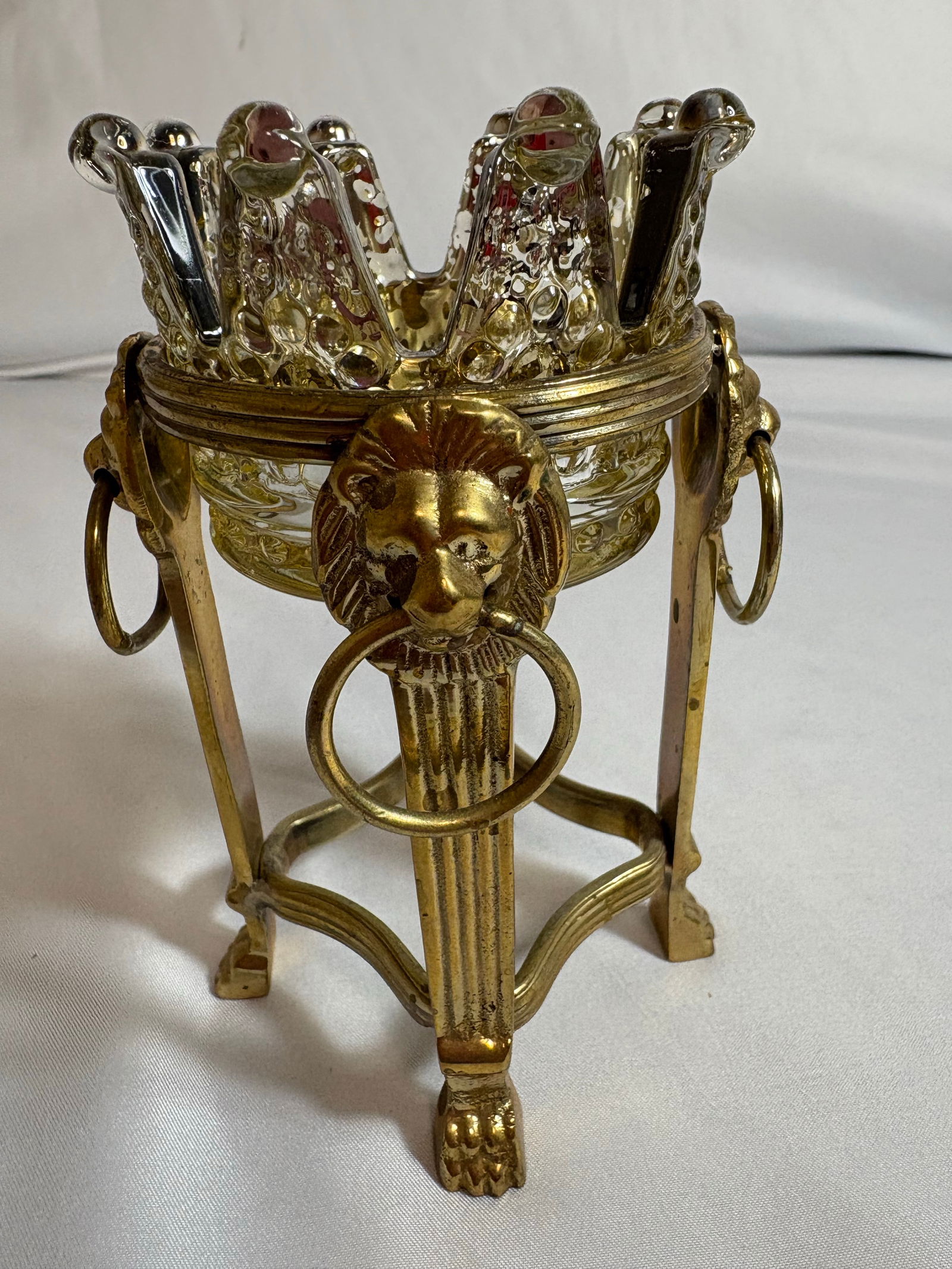 1950s Hollywood Regency Crown Inspired Brass and Glass Candle Holders- a Pair - 5