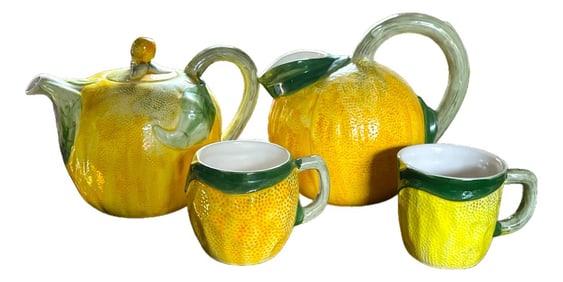 1960s Italian Lemon Majolica Pitcher & Mug Set – Set of 4