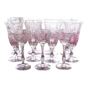 Vintage Cambridge Rose Point - 8 Goblets and 3 Cocktail Glasses
