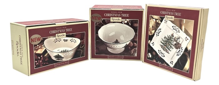 Spode "Christmas Tree" Holiday Collection "” Footed Compote, Oval Bowl & Pierced Square Tray