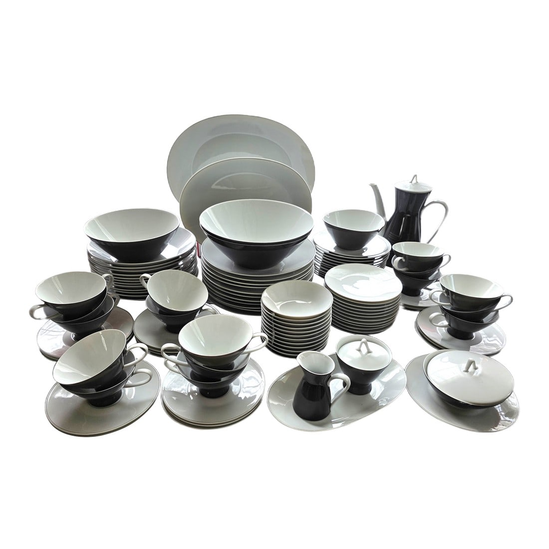 Rosenthal - Mid 20th Century Secunda Grau Pattern Dinnerware Service for Twelve, 102 Pieces: Rosenthal 103 piece dinnerware set for twelve, Secunda Grau pattern Rosenthal ("Rose Valley") is one of the cities/towns where they make their beautiful dinnerware, and have done so since 1879. It