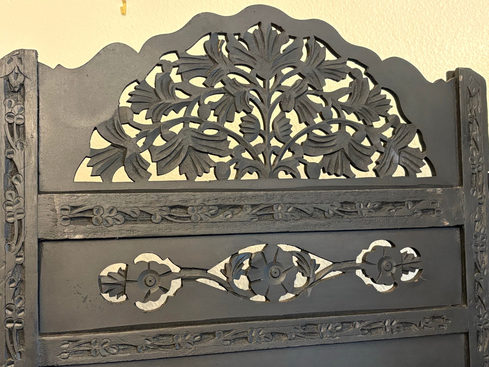 Antique Indian Teak Wood 3 Panel Screen Room Divider - 2