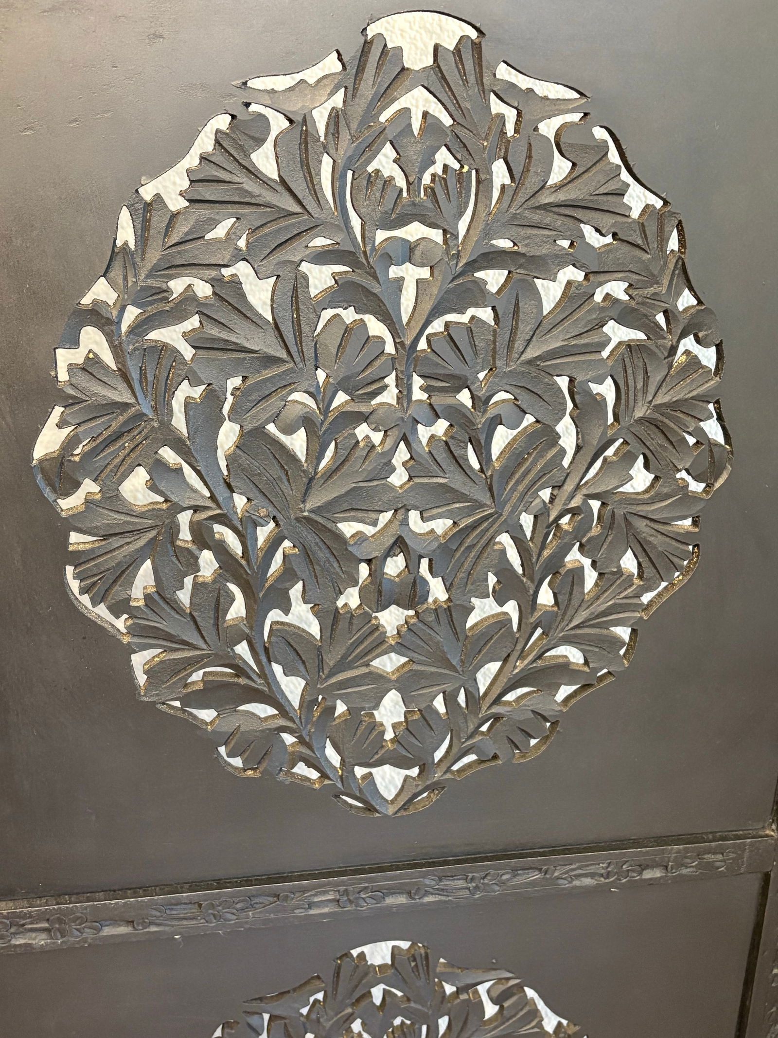 Antique Indian Teak Wood 3 Panel Screen Room Divider - 3