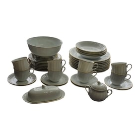 Late 20th Century Mikasa Wedding Band Pattern Dinnerware Service for 8- 39 Pieces