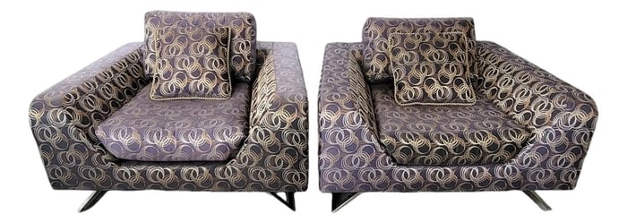 Pair of Thayer Coggin Modernist Lounge Arm Chairs With Chrome Legs