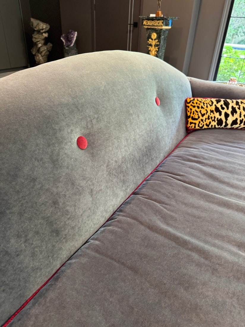 Vintage Velvet Camelback Sofa - 7