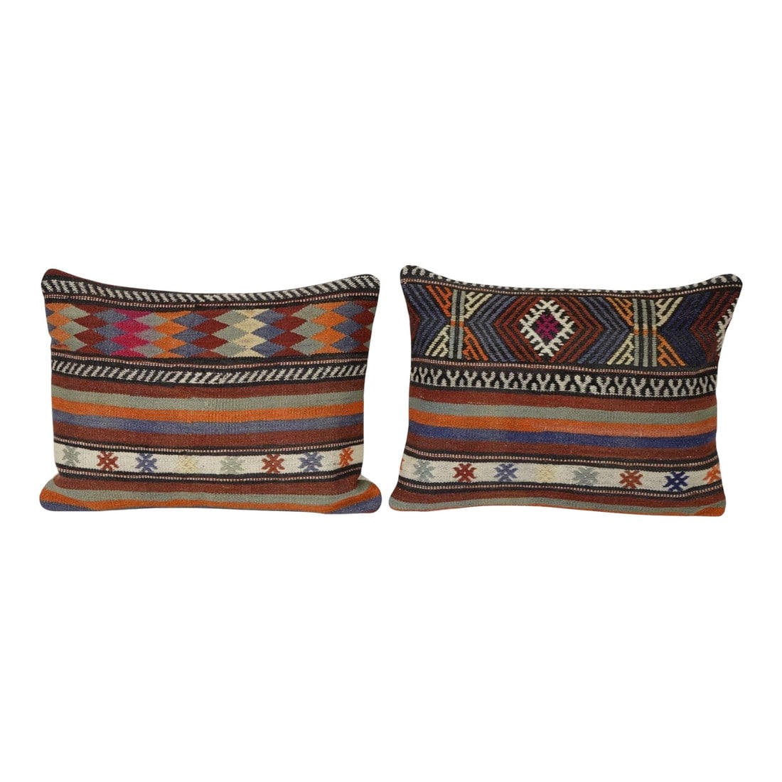 Striped Turkish Kilim Pillow Cover - A Pair: Handmade Turkish Rug Pillow Covers "• Vintage Rug Decor Elevate your home decor with these exquisite 18" x 24" pillow covers crafted from authentic vintage Turkish rugs, handwoven in the