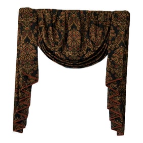 Custom 2002 Dark Blue Paisley Swag Valance on Wood Mount – 24" Window Treatment With Pink Trim