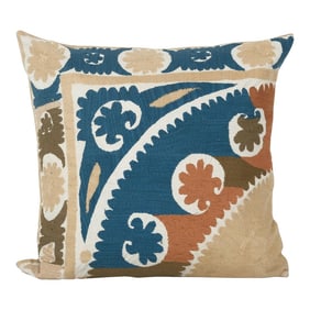 Square Blue Suzani Pillow Cases Fashioned From a Vintage Suzani