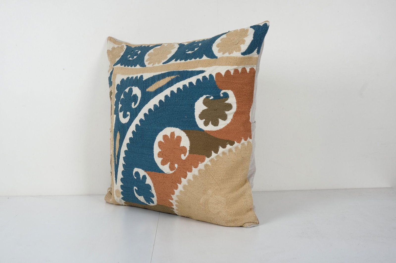 Square Blue Suzani Pillow Cases Fashioned From a Vintage Suzani - 3