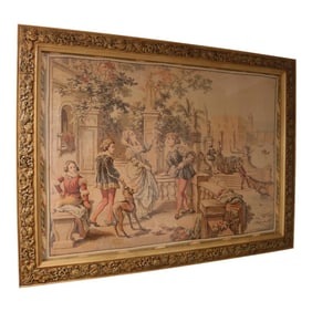 Vintage Aubusson Style Tapestry in Giltwood Frame, Early 20th Century