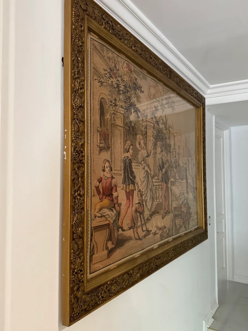 Vintage Aubusson Style Tapestry in Giltwood Frame, Early 20th Century - 4