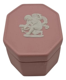 Wedgwood Pink Jasperware Octagonal Trinket Box With Cupid Relief