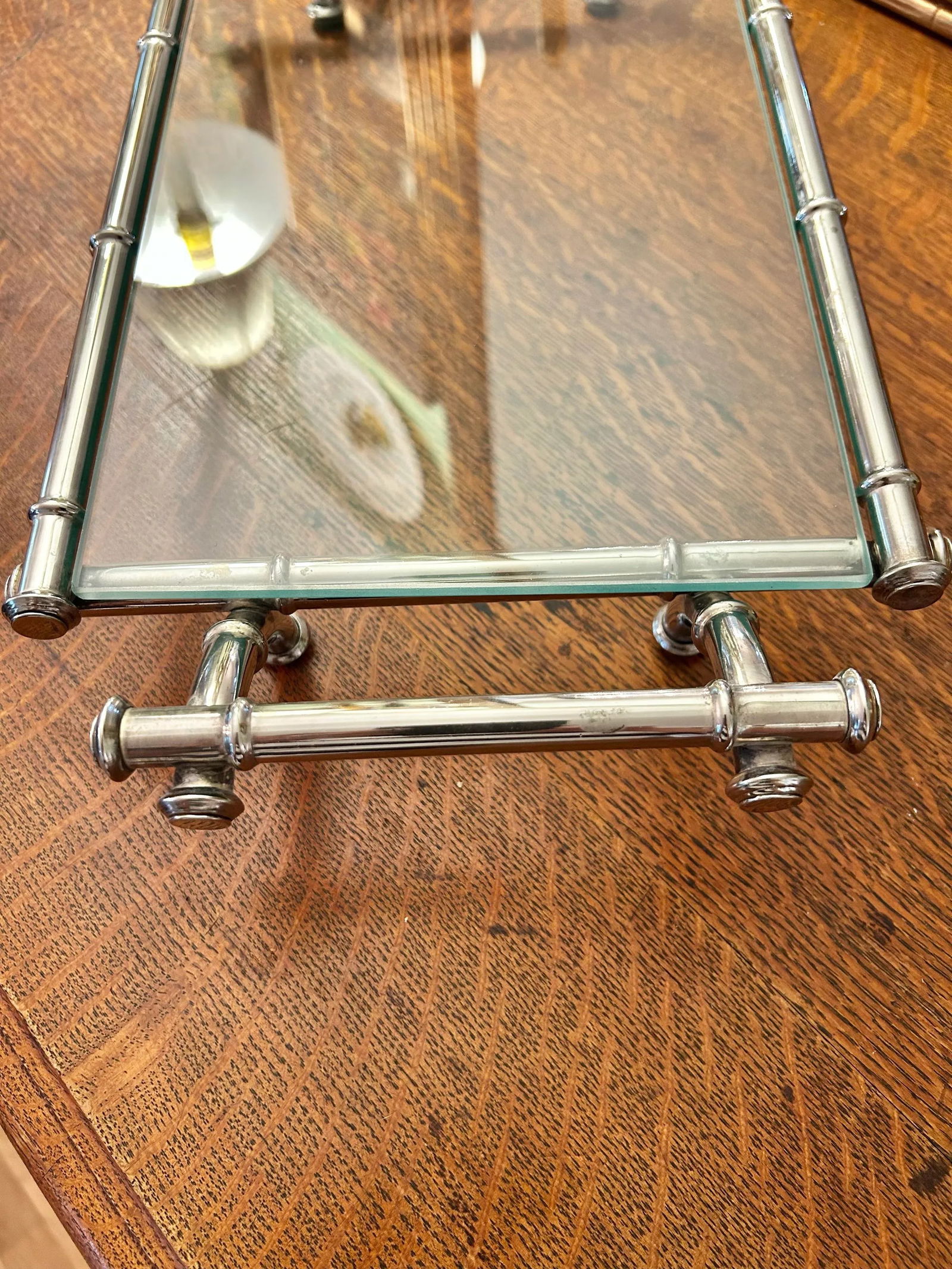 1960's Hollywood Regency Faux Bamboo Silver Plate Tray With Glass Top - 6