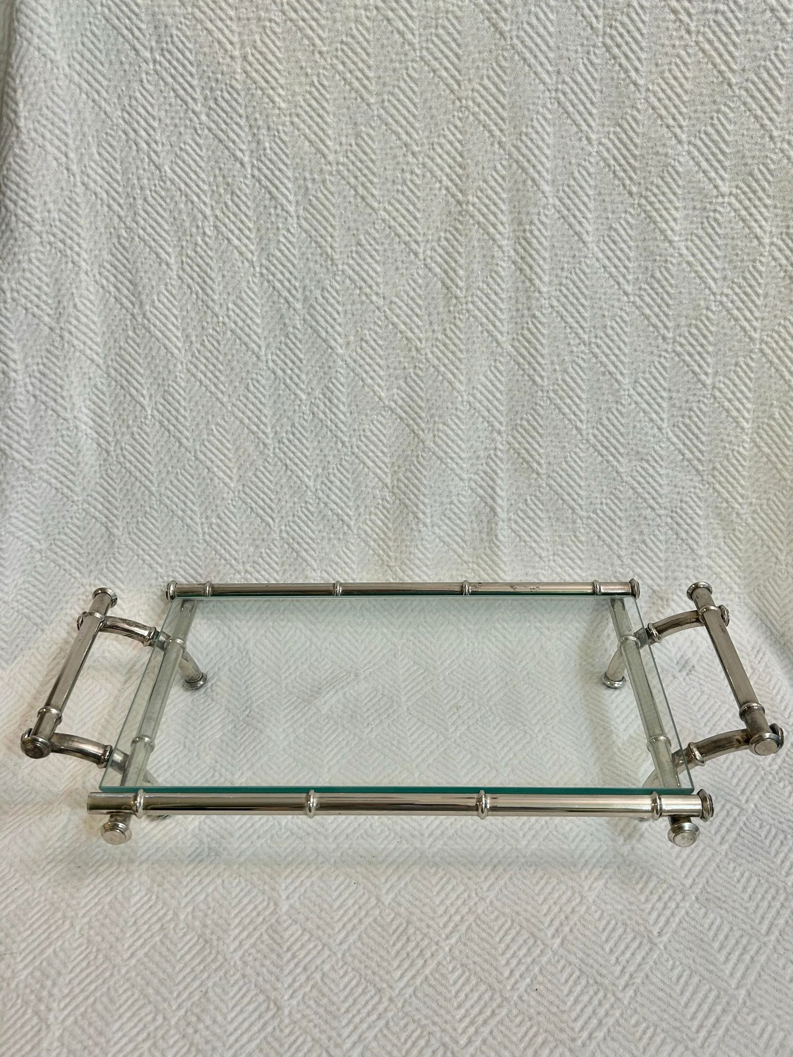 1960's Hollywood Regency Faux Bamboo Silver Plate Tray With Glass Top - 9