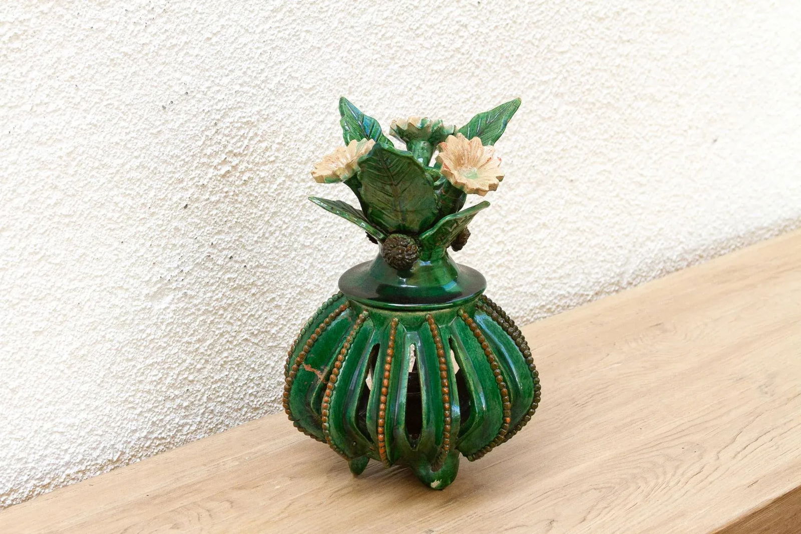 Vintage Green Glaze MichoacÃ¡n Floral Jar - 4