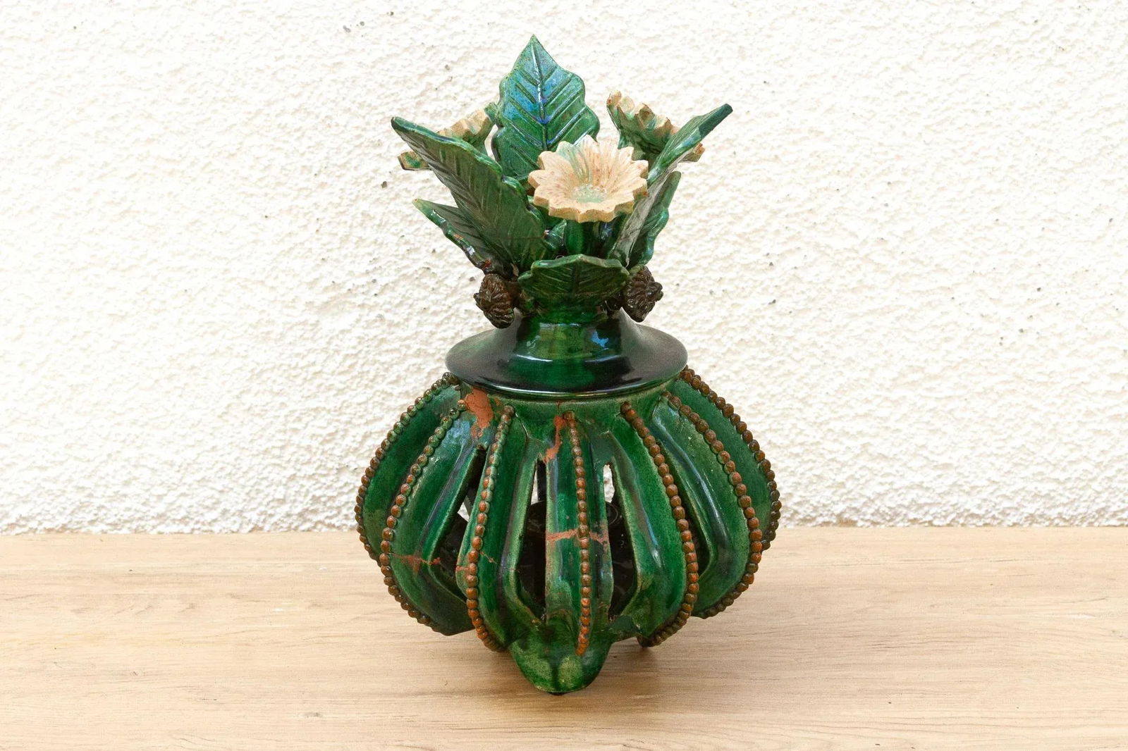 Vintage Green Glaze MichoacÃ¡n Floral Jar - 6