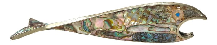 1970s Mid Century Mexican Abalone Fish Bottle Opener – Alpaca Silver