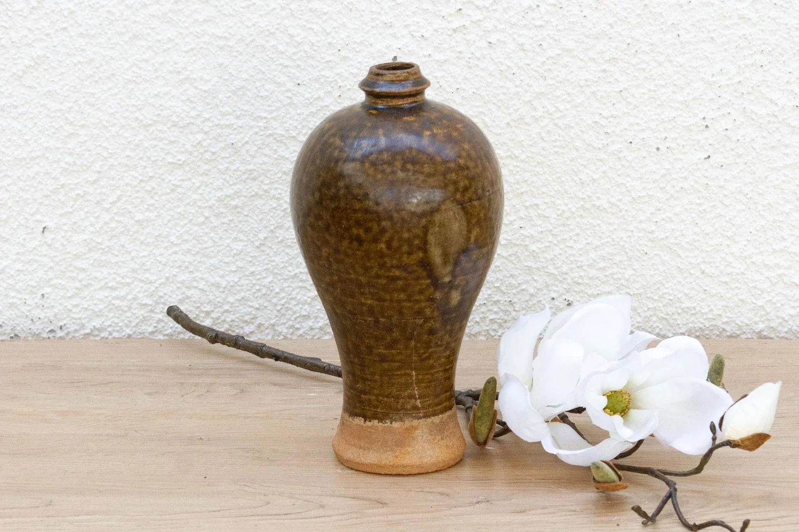Antique Textured Glazed Brown Stoneware Wine Jug - 2