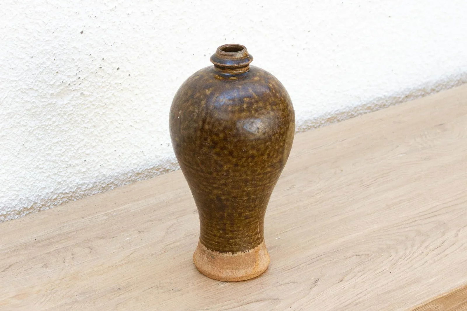 Antique Textured Glazed Brown Stoneware Wine Jug - 3