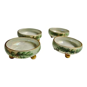 Early 20th Century Mz Austria Hand Painted Porcelain Individual Salt Cellars Nut Dishes Salts- Set o