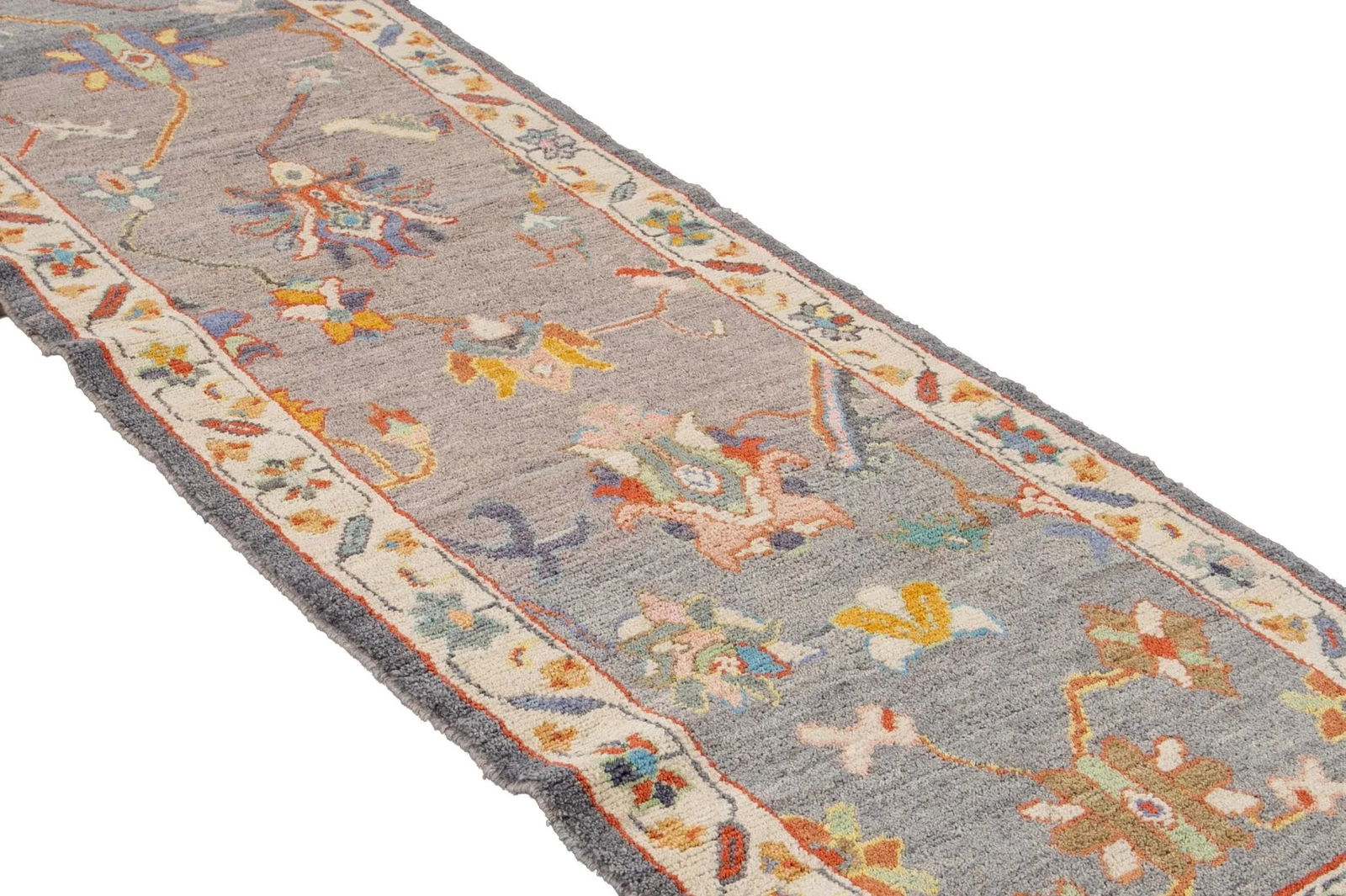 Gray Modern Oushak Handmade Wool Runner - 7