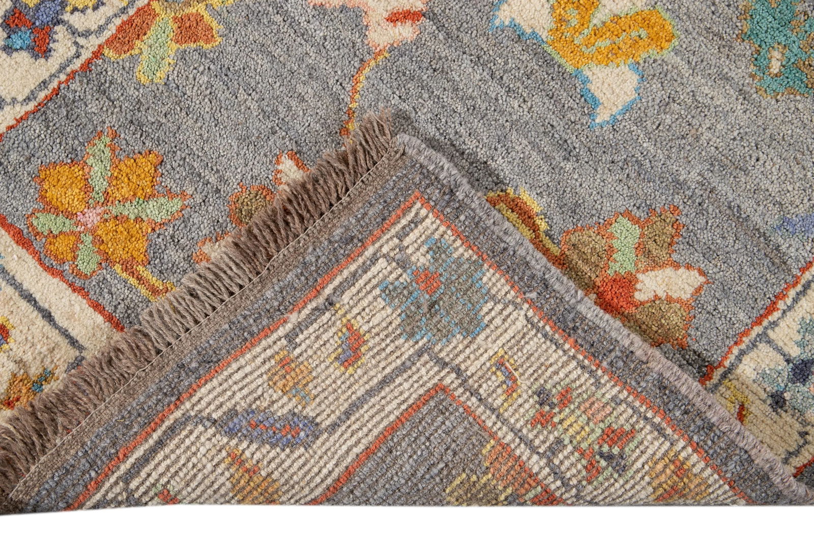 Gray Modern Oushak Handmade Wool Runner - 9